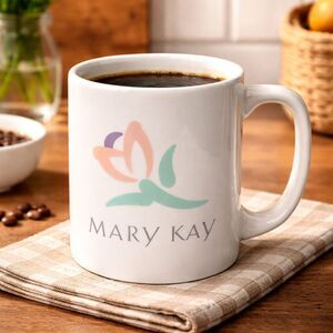 Vintage Mary Kay Coffee Mug White Floral Logo 90s 2000s Consultant Promo Cup